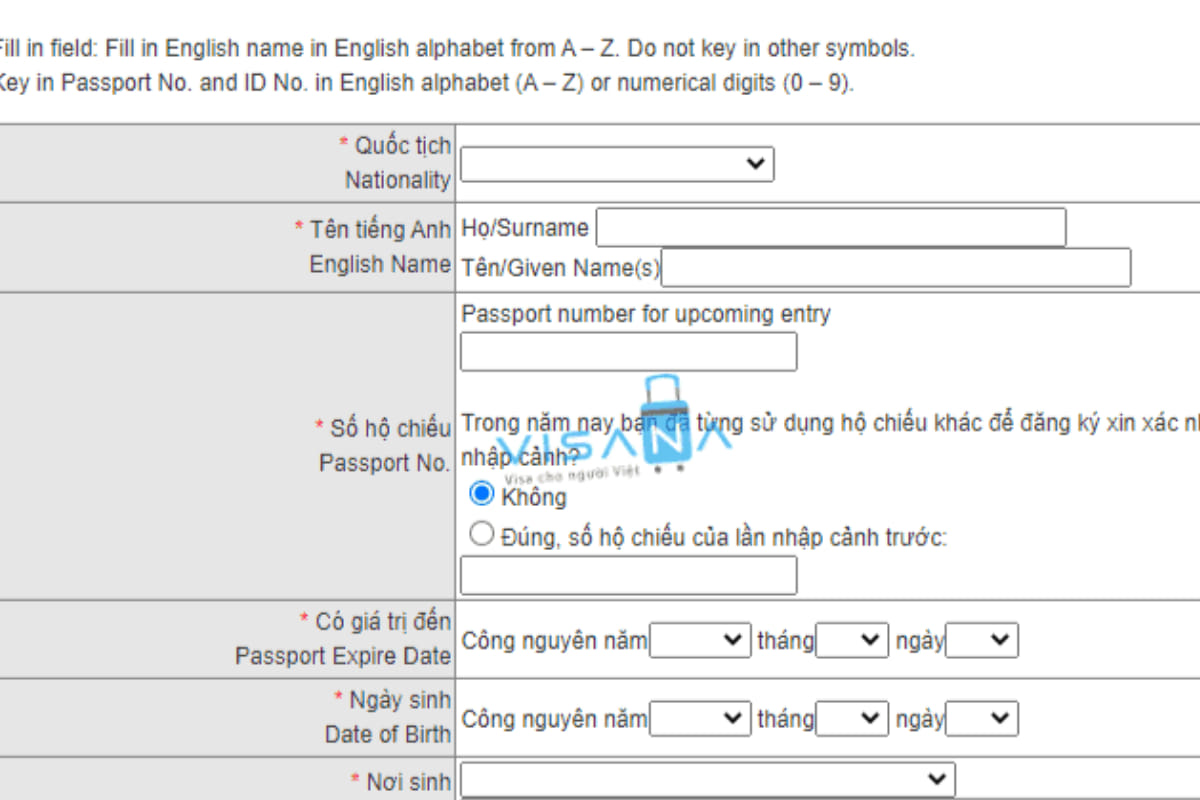 điền các thông tin cần thiết