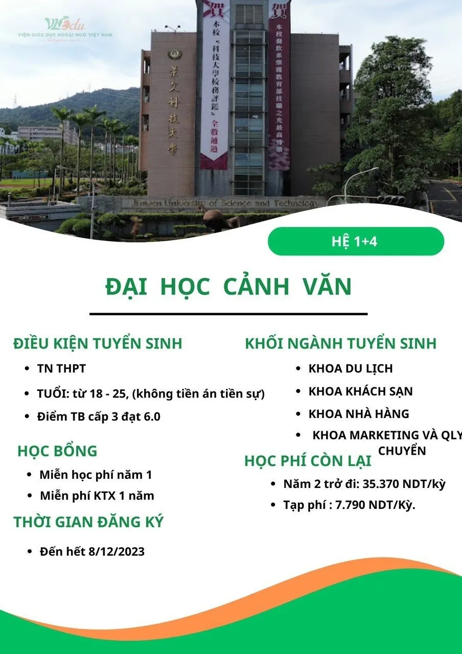 Thông tin hệ 1+4 và học bổng tại Đại học Cảnh Văn, Đài Loan