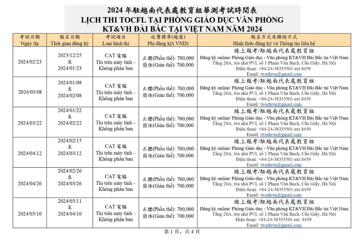 Lịch thi TOCFL 2024 tại Hà Nội_5